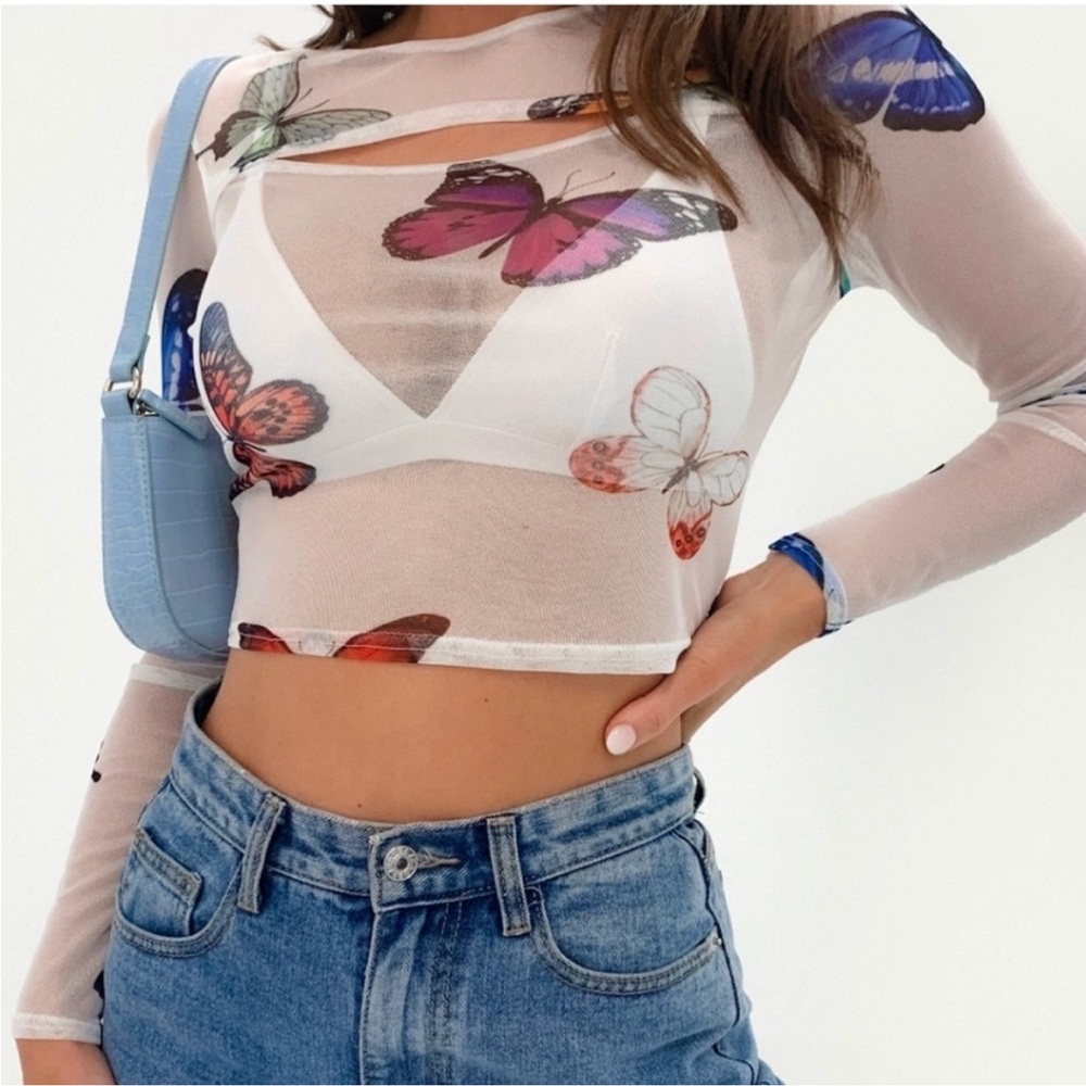 Missguided Mesh Butterfly Cutout Overlay Top